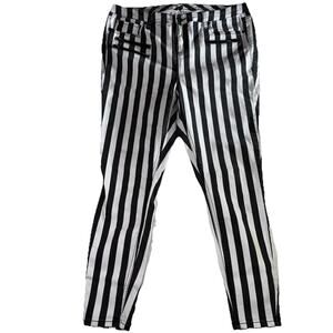 HT Hot Topic Black White Striped Hi-Rise Super Skinny Jeans 16 (36x27)